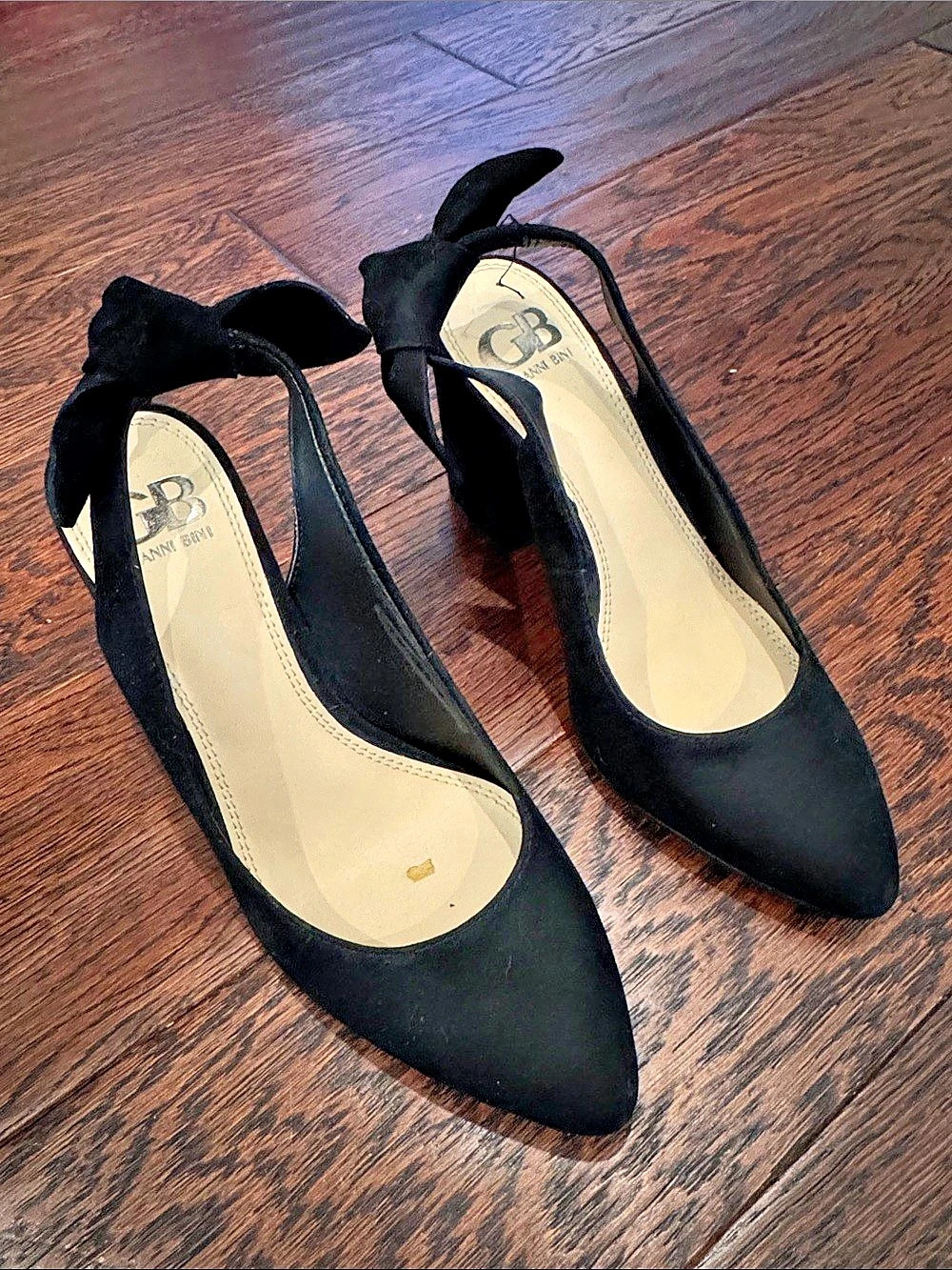 Gianni Bini Clancee Suede Mini Bow Slingback Dress Sandals Heels Black
